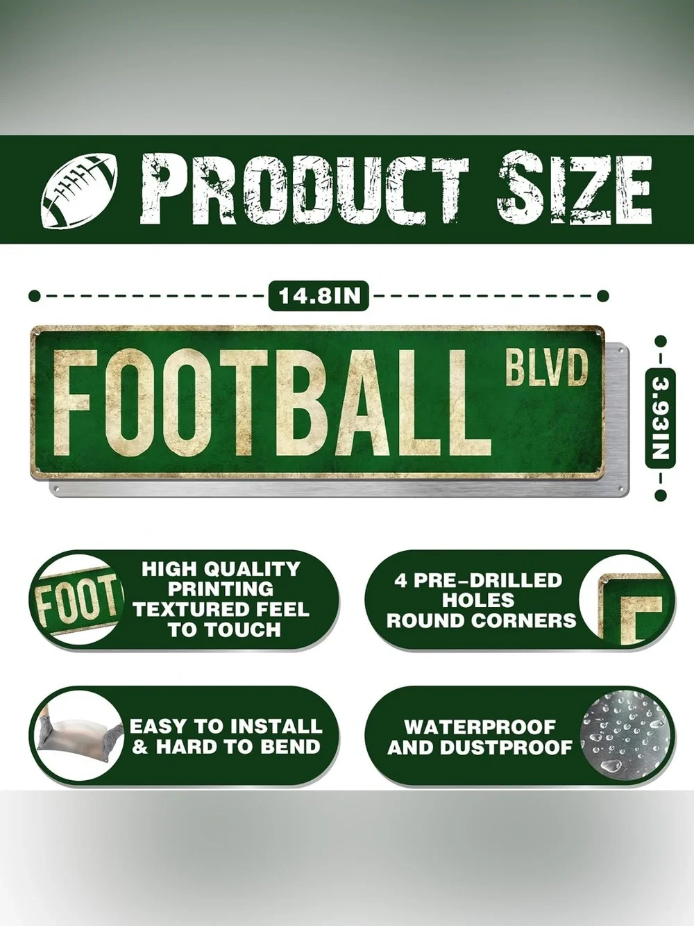 Green Vintage Football Wall Sign - Brand New